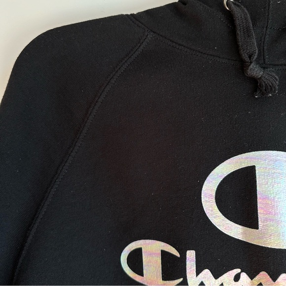 Women’s Small Champion Hoodie In Black With Silver Metallic Champion Word Logo - Picture 2 of 16